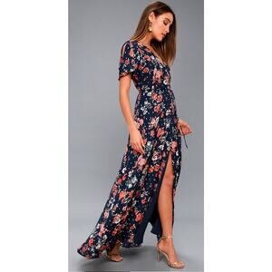 Lulus Maxi dress navy blue floral small New with tags
